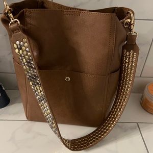 Brown bag medium new with makeup bag inside strap studs